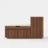 Aura 47” Walnut Wooden Shoe Storage Bench with Right-Side Cabinet for Entryway