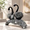 Swan Couple Resin Sculpture in Black & Silver for Home Table Decor