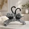 Swan Couple Resin Sculpture in Black & Silver for Home Table Decor