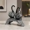 Swan Couple Resin Sculpture in Black & Silver for Home Table Decor