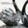 Swan Couple Resin Sculpture in Black & Silver for Home Table Decor