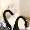 Swan Couple Resin Sculpture in Black & Silver for Home Table Decor