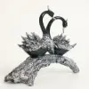 Swan Couple Resin Sculpture in Black & Silver for Home Table Decor