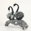 Swan Couple Resin Sculpture in Black & Silver for Home Table Decor
