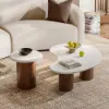 18"-47" Round Concrete Veneer Walnut Coffee Table Set