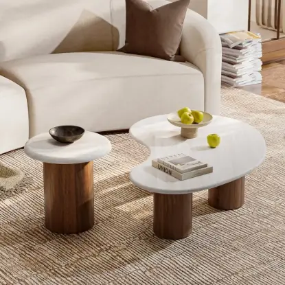 Picture of 18"-47" Round Concrete Veneer Walnut Coffee Table Set