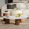18"-47" Round Concrete Veneer Walnut Coffee Table Set