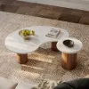 18"-47" Round Concrete Veneer Walnut Coffee Table Set