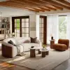 18"-47" Round Concrete Veneer Walnut Coffee Table Set