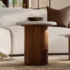 18"-47" Round Concrete Veneer Walnut Coffee Table Set