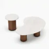 18"-47" Round Concrete Veneer Walnut Coffee Table Set