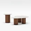 18"-47" Round Concrete Veneer Walnut Coffee Table Set