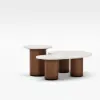 18"-47" Round Concrete Veneer Walnut Coffee Table Set