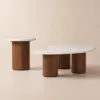 18"-47" Round Concrete Veneer Walnut Coffee Table Set