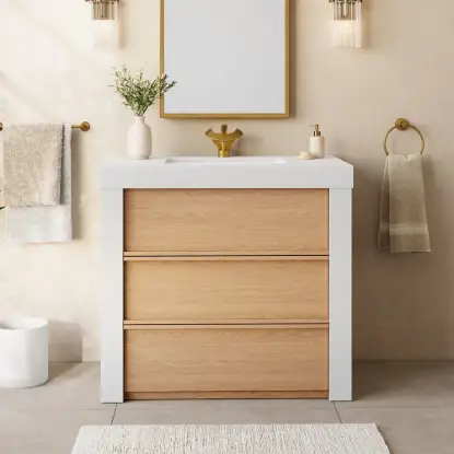 Picture of 92cm Single Bathroom Vanity with Ceramic Sink, Sintered Stone Top