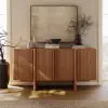 Lineva Mid Century 64" Walnut Wood Fluted Sideboard with Storage & Adjustable Shelves