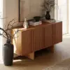 Lineva Mid Century 64" Walnut Wood Fluted Sideboard with Storage & Adjustable Shelves