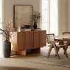 Lineva Mid Century 64" Walnut Wood Fluted Sideboard with Storage & Adjustable Shelves