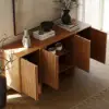 Lineva Mid Century 64" Walnut Wood Fluted Sideboard with Storage & Adjustable Shelves