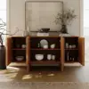 Lineva Mid Century 64" Walnut Wood Fluted Sideboard with Storage & Adjustable Shelves