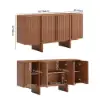 Lineva Mid Century 64" Walnut Wood Fluted Sideboard with Storage & Adjustable Shelves