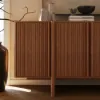 Lineva Mid Century 64" Walnut Wood Fluted Sideboard with Storage & Adjustable Shelves