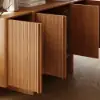 Lineva Mid Century 64" Walnut Wood Fluted Sideboard with Storage & Adjustable Shelves