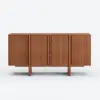 Lineva Mid Century 64" Walnut Wood Fluted Sideboard with Storage & Adjustable Shelves