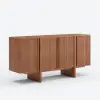 Lineva Mid Century 64" Walnut Wood Fluted Sideboard with Storage & Adjustable Shelves