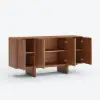 Lineva Mid Century 64" Walnut Wood Fluted Sideboard with Storage & Adjustable Shelves