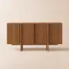 Lineva Mid Century 64" Walnut Wood Fluted Sideboard with Storage & Adjustable Shelves