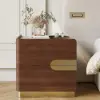 Hovra 2-Drawer Nightstand with Charging Station & Travertine Sintered Stone Top