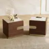 Horva 2-Drawer Nightstand with Charging Station & Travertine Sintered Stone Top