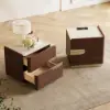 Horva 2-Drawer Nightstand with Charging Station & Travertine Sintered Stone Top