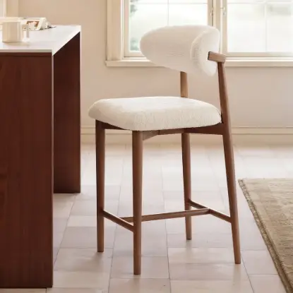 Modern Walnut Boucle Counter Stool with Wooden Legs, 1 Piece