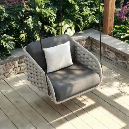 Cocaro Outdoor Rope Weave Aluminium Swing Chair with Cushion for 1 in Grey