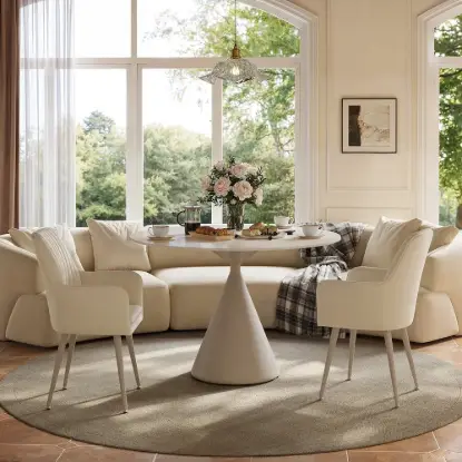 Picture of Modern 39" Round Matte Travertine Sintered Stone Dining Table, Seats 2