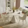 Modern 39" Round Matte Travertine Sintered Stone Dining Table, Seats 2