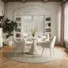 Modern 39" Round Matte Travertine Sintered Stone Dining Table, Seats 2