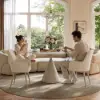 Modern 39" Round Matte Travertine Sintered Stone Dining Table, Seats 2