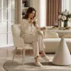 Modern 39" Round Matte Travertine Sintered Stone Dining Table, Seats 2