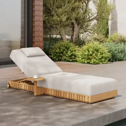 Flutera Outdoor Aluminium Adjustable Fluted Lounge Chaise in Warm White