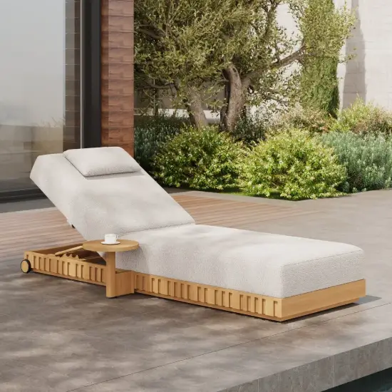 Flutera Outdoor Aluminium Adjustable Fluted Lounge Chaise in Warm White