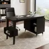 Picture of Ultic Matte Black L-Shaped Home Office Desk & Faux Leather Office Chair Set with Wheels