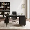 Picture of Ultic Matte Black L-Shaped Home Office Desk & Faux Leather Office Chair Set with Wheels