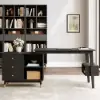 Picture of Ultic Matte Black L-Shaped Home Office Desk & Faux Leather Office Chair Set with Wheels