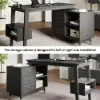 Picture of Ultic Matte Black L-Shaped Home Office Desk & Faux Leather Office Chair Set with Wheels