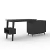 Picture of Ultic Matte Black L-Shaped Home Office Desk & Faux Leather Office Chair Set with Wheels