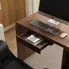 Walnut Double Desk with Drawers & 2 Black PU Leather Modern Home Office Chairs