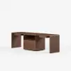 Walnut Double Desk with Drawers & 2 Black PU Leather Modern Home Office Chairs